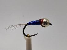 Size 14 Tungsten Perdigon Holo Blue Red Barbless