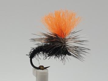 Size 16 Midge Klinkhamer Black Hi-Vis Barbless