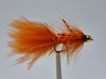 Size 10 Wooly Bugger Fluo Orange Rubber Legs Bead Head