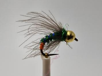 Size 12 Tungsten Buggy Highland Green Orange But Barbless